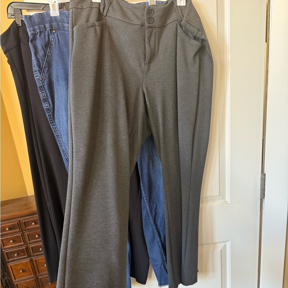 Gray, Ponte, Flared Pants With Pockets
